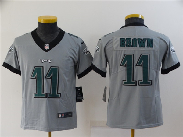 Personalized Youth Philadelphia Eagles #11 A. J. Brown Grey Inverted Legend Stitched Football Jersey