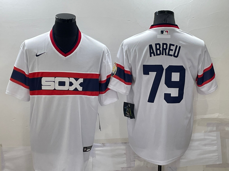 Personalized Men’s Chicago White Sox #79 Jose Abreu White Throwback Cool Base Stitched Jersey