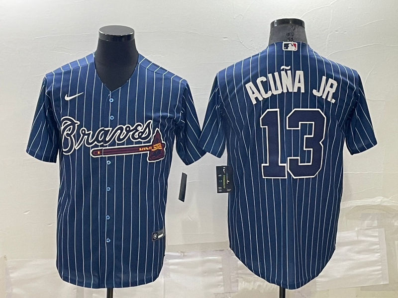 Personalized Men’s Atlanta Braves #13 Ronald Acuña Jr. Navy Cool Base Stitched Baseball Jersey