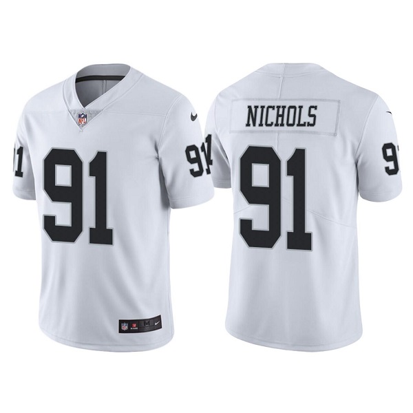 Personalized Men’s Las Vegas Raiders #91 Bilal Nichols White Limited Stitched Jersey