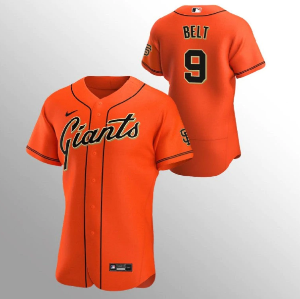 Personalized Men’s San Francisco Giants #9 Brandon Belt Orange Flex Base Stitched Jersey