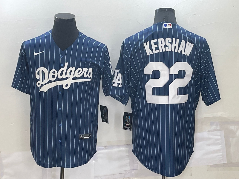 Personalized Men’s Los Angeles Dodgers #22 Clayton Kershaw Navy Cool Base Stitched Baseball Jersey