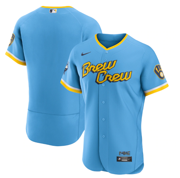 Personalized Men’s Milwaukee Brewers Blank Powder Blue 2022 City Connect Flex Base Stitched MLB Jersey