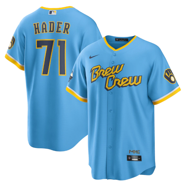 Personalized Men’s Milwaukee Brewers #71 Josh Hader 2022 Powder Blue City Connect Cool Base Stitched Jersey