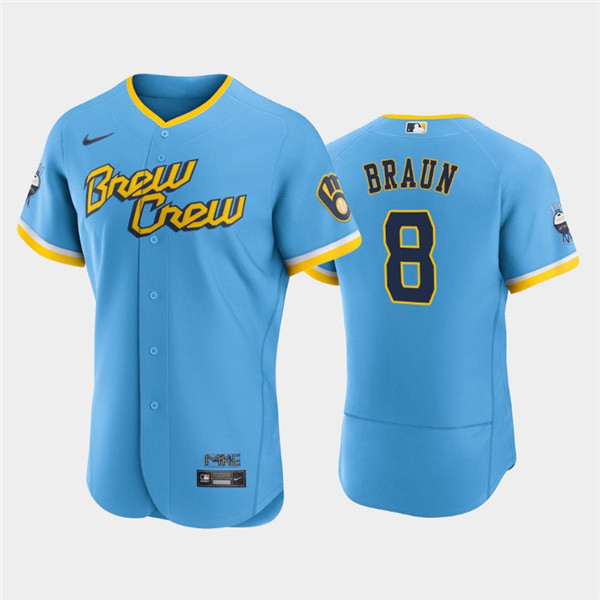 Personalized Men’s Milwaukee Brewers #8 Ryan Braun Powder Blue 2022 City Connect Flex Base Stitched MLB Jersey