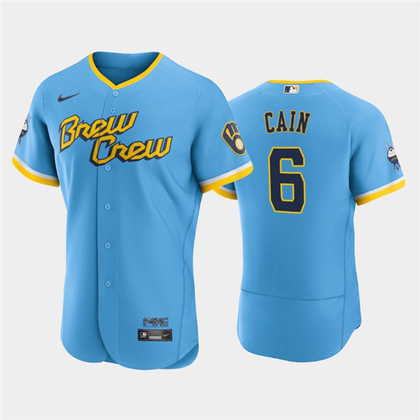 Personalized Men’s Milwaukee Brewers #6 Lorenzo Cain Powder Blue 2022 City Connect Flex Base Stitched MLB Jersey