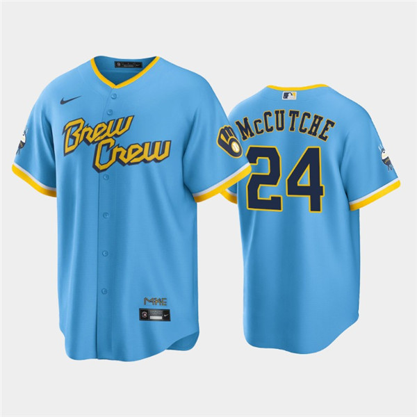 Personalized Men’s Milwaukee Brewers #24 Andrew McCutchen 2022 Powder Blue City Connect Cool Base Stitched Jersey