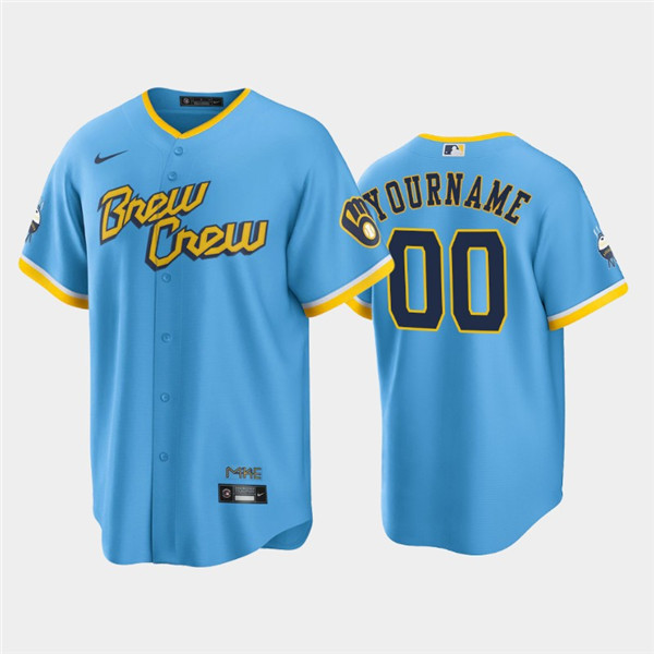 Personalized Men’s Milwaukee Brewers Active Player 2022 Powder Blue City Connect Cool Base Stitched Jersey