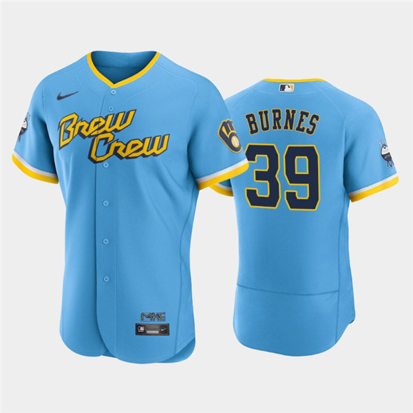 Personalized Men’s Milwaukee Brewers #39 Corbin Burnes Powder Blue 2022 City Connect Flex Base Stitched MLB Jersey