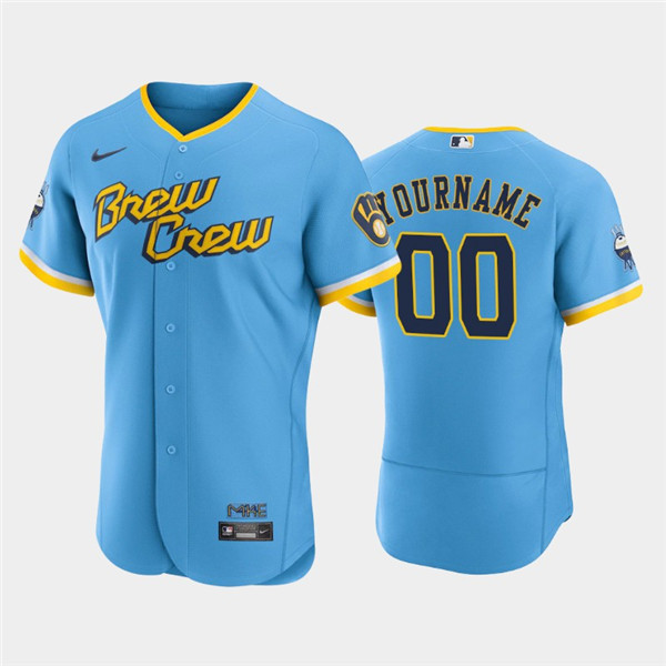 Personalized Men’s Milwaukee Brewers Active Player Powder Blue 2022 City Connect Flex Base Stitched MLB Jersey