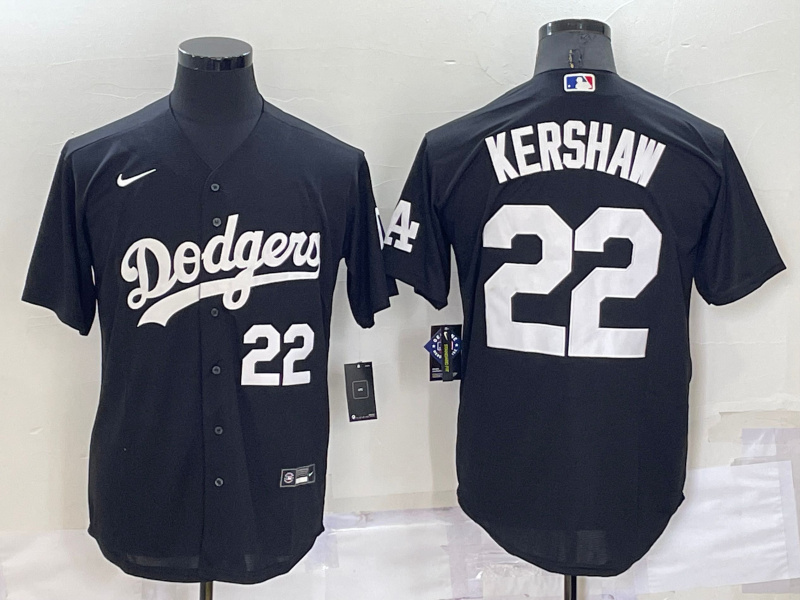 Personalized Men’s Los Angeles Dodgers #22 Clayton Kershaw Black Cool Base Stitched Baseball Jersey