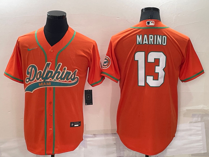 Personalized Men’s Miami Dolphins #13 Dan Marino Orange Cool Base Stitched Baseball Jersey