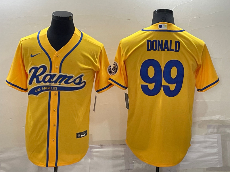 Personalized Men’s Los Angeles Rams #99 Aaron Donald Yellow Cool Base Stitched Baseball Jersey