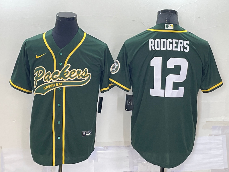 Personalized Men’s Green Bay Packers #12 Aaron Rodgers Green Cool Base Stitched Baseball Jersey
