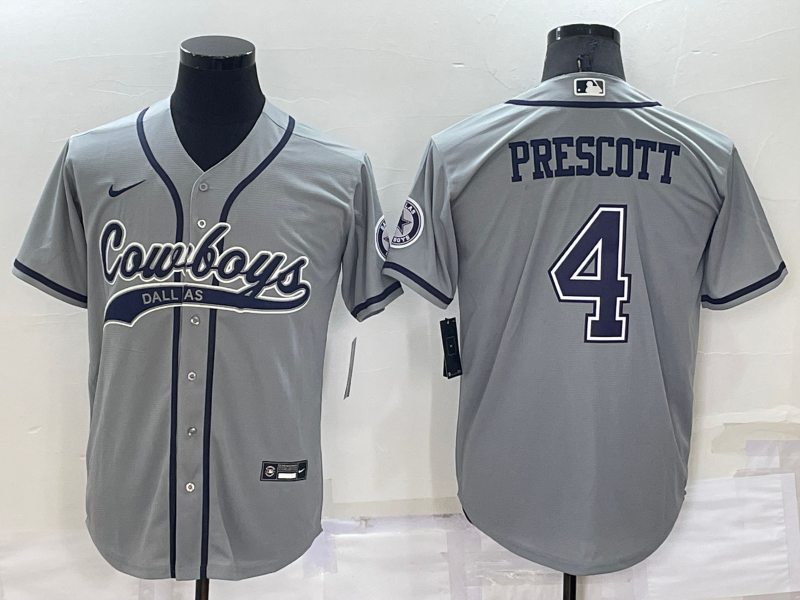 Personalized Men’s Dallas Cowboys #4 Dak Prescott Grey Cool Base Stitched Baseball Jersey