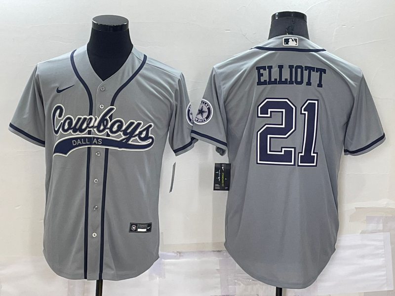 Personalized Men’s Dallas Cowboys #21 Ezekiel Elliott Grey Cool Base Stitched Baseball Jersey