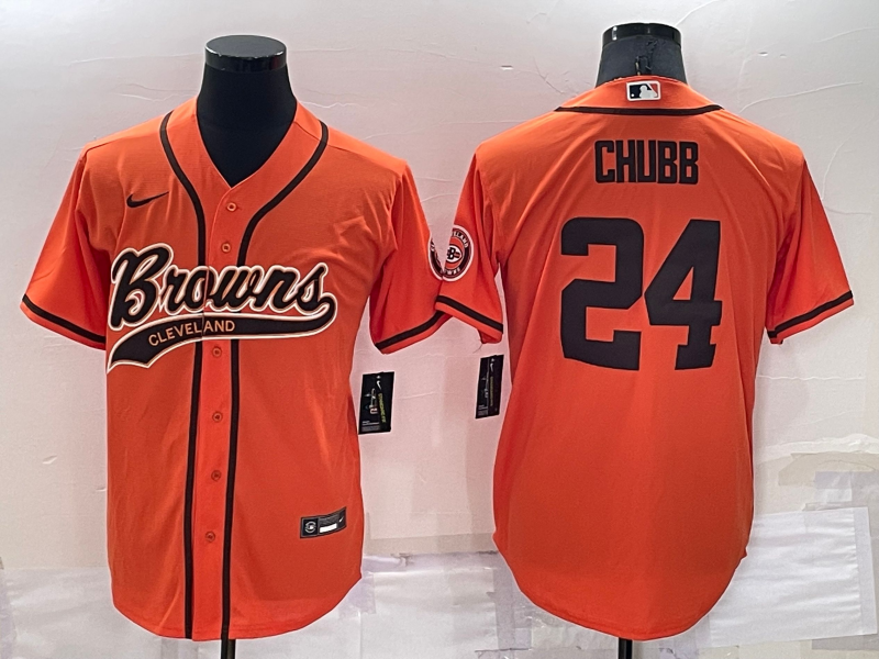 Personalized Men’s Cleveland Browns #24 Nick Chubb Orange Cool Base Stitched Baseball Jersey