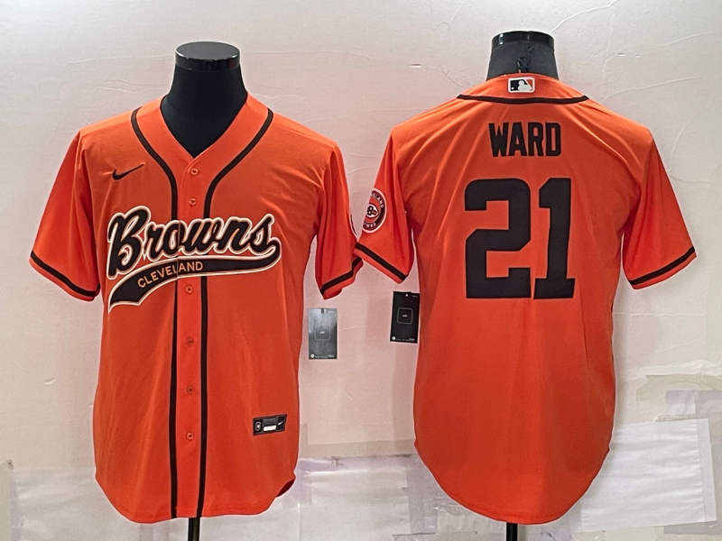 Personalized Men’s Cleveland Browns #21 Denzel Ward Orange Cool Base Stitched Baseball Jersey