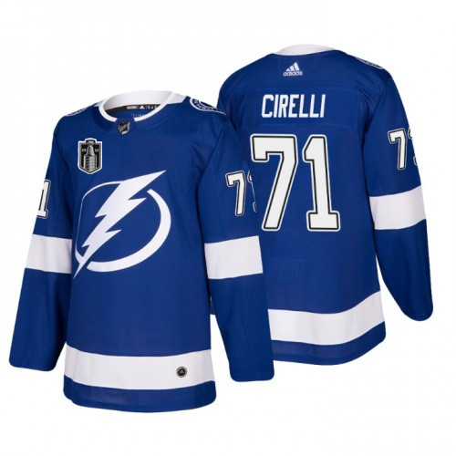 Personalized Men’s Tampa Bay Lightning #71 Anthony Cirelli 2022 Blue Stanley Cup Final Patch Stitched Jersey