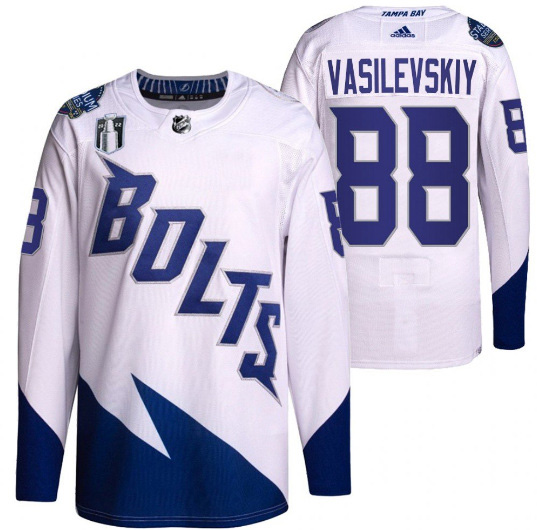 Personalized Men’s Tampa Bay Lightning #88 Andrei Vasilevskiy 2022 White Stanley Cup Final Patch Stitched Jersey