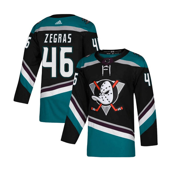 Personalized Men’s Anaheim Ducks #46 Trevor Zegras Black Teal Stitched Jersey