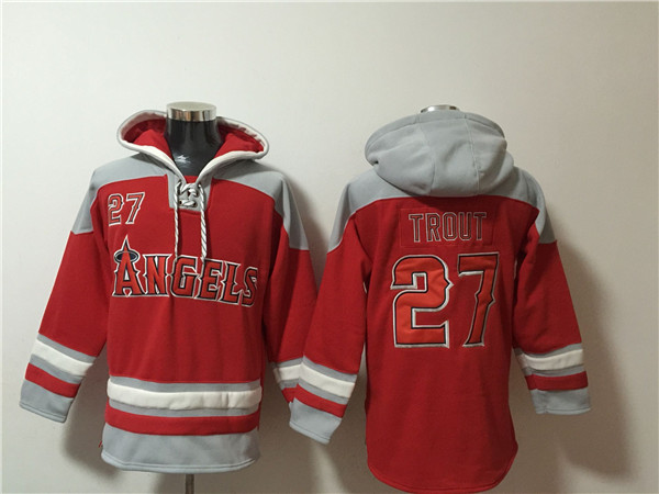 Personalized Men’s Los Angeles Angels #27 Mike Trout Red Ageless Must-Have Lace-Up Pullover Hoodie