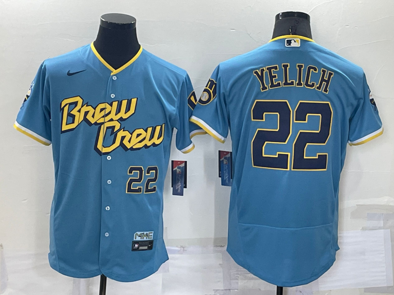 Personalized Men’s Milwaukee Brewers #22 Christian Yelich Powder Blue 2022 City Connect Flex Base Stitched MLB Jersey