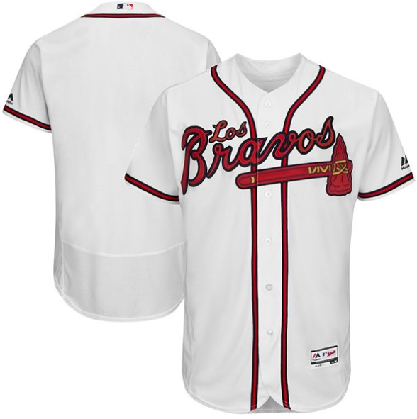 Personalized Men’s Atlanta Braves Blank White Los Bravos Flex Base Stitched Baseball Jersey