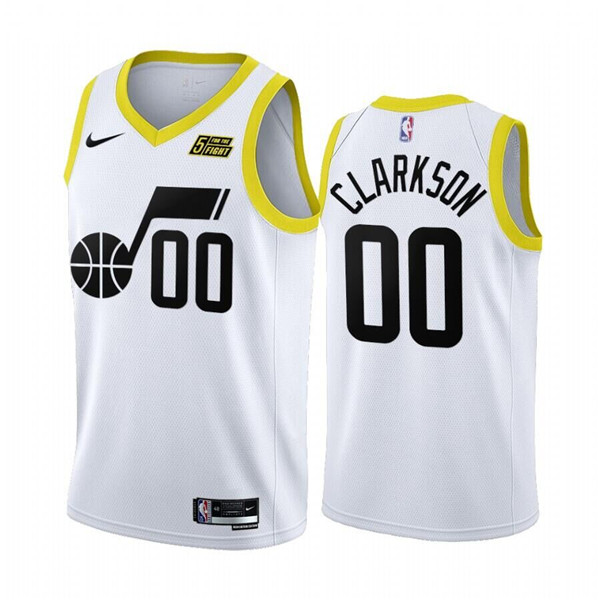 Personalized Men’s Utah Jazz #00 Jordan Clarkson 2022 23 White Association Edition Stitched Basketball Jersey