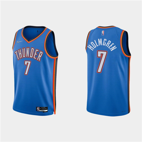 Personalized Men’s Oklahoma City Thunder #7 Chet Holmgren Blue Icon Edition 75th Anniversary Stitched Basketball Jersey