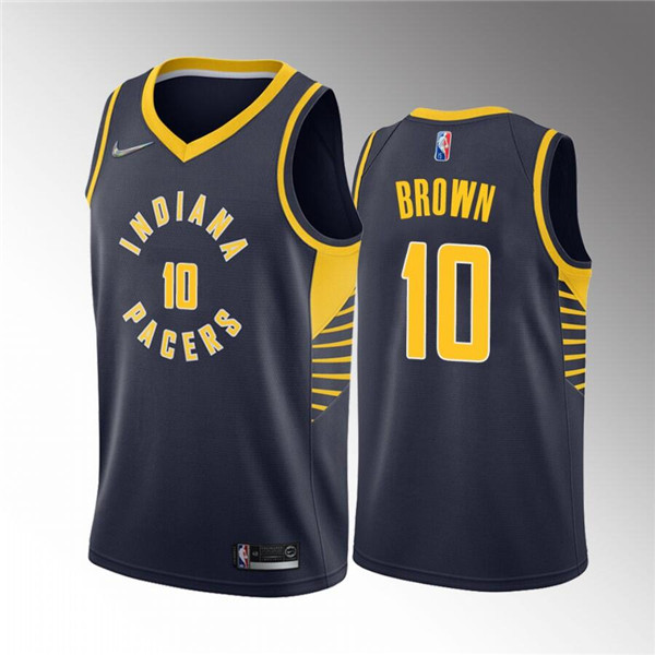 Personalized Men’s Indiana Pacers #10 Kendall Brown Navy Icon Edition 75th Anniversary Stitched Basketball Jerseys