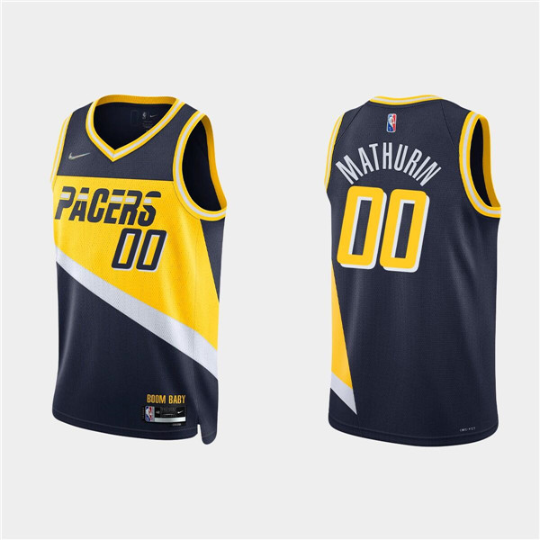 Personalized Men’s Indiana Pacers #00 Bennedict Mathurin 2021 22 Navy City 75th Anniversary Stitched Basketball Jersey