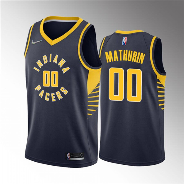 Personalized Men’s Indiana Pacers #00 Bennedict Mathurin Navy Icon Edition 75th Anniversary Stitched Basketball Jersey