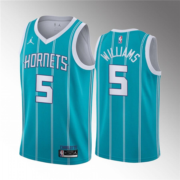 Personalized Men’s Charlotte Hornets #5 Mark Williams Aqua Stitched Basketball Jersey
