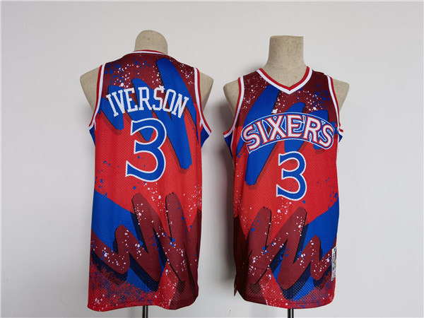 Personalized Men’s Philadelphia 76ers #3 Allen Iverson Red Black Throwback Basketball Jersey