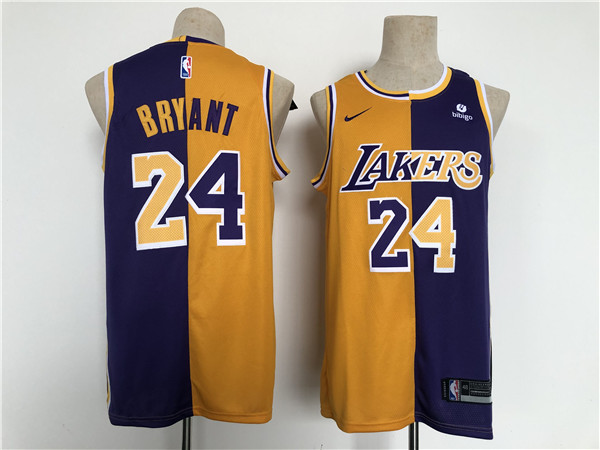 Personalized Men’s Los Angeles Lakers #24 Kobe Bryant Purple Gold Split Stitched Basketball Jersey