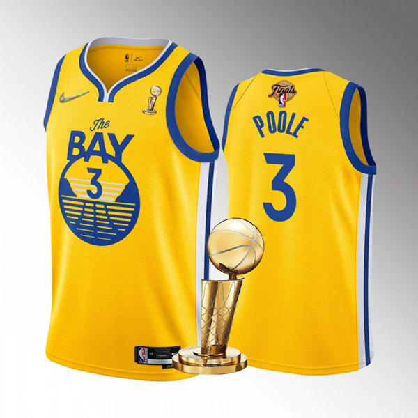 Personalized Men’s Golden State Warriors #3 Jordan Poole 2022 Yellow NBA Finals Champions Stitched Jersey
