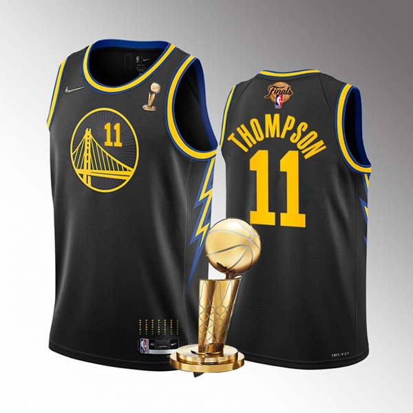 Personalized Men’s Golden State Warriors #11 Klay Thompson 2022 Black NBA Finals Champions Stitched Jersey