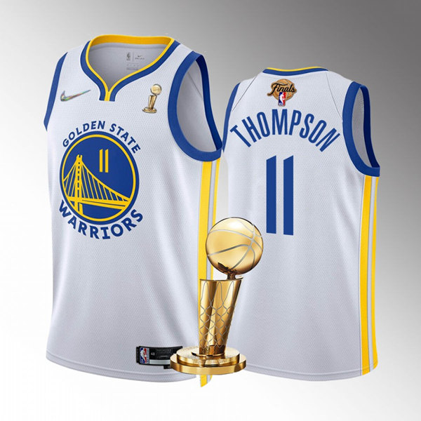 Personalized Men’s Golden State Warriors #11 Klay Thompson 2022 White NBA Finals Champions Stitched Jersey