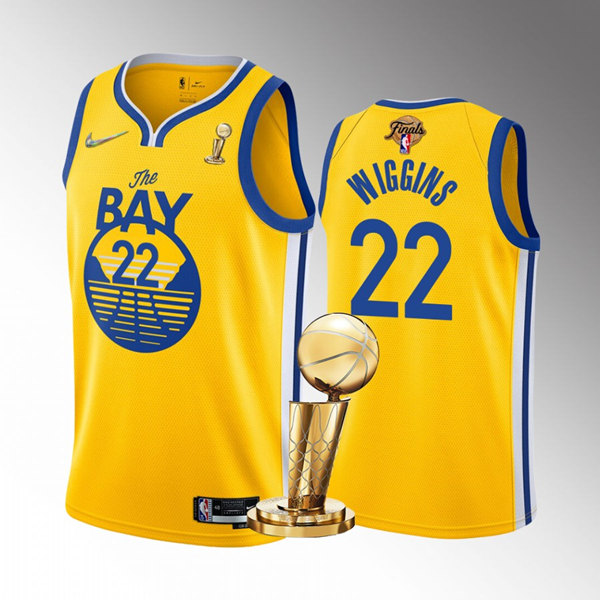 Personalized Men’s Golden State Warriors #22 Andrew Wiggins 2022 Yellow NBA Finals Champions Stitched Jersey