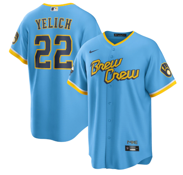 Personalized Youth Milwaukee Brewers #22 Christian Yelich 2022 Powder Blue City Connect Stitched Jersey