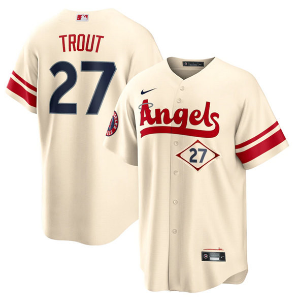 Personalized Youth Los Angeles Angels #27 Mike Trout 2022 Cream City Connect Stitched Jersey