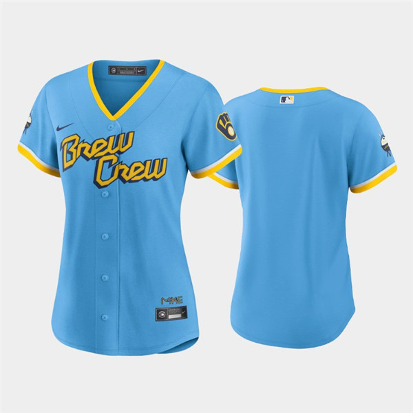 Personalized Women’s Milwaukee Brewers Blank 2022 Powder Blue City Connect Cool Base Stitched Jersey(Run Small)