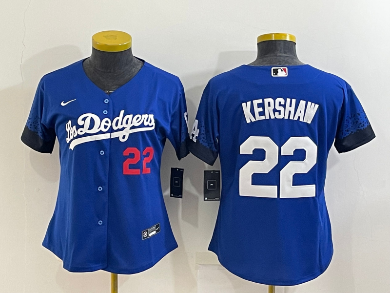Personalized Women’s Los Angeles Dodgers #22 Clayton Kershaw Royal City Connect Stitched Baseball Jersey(Run Small)