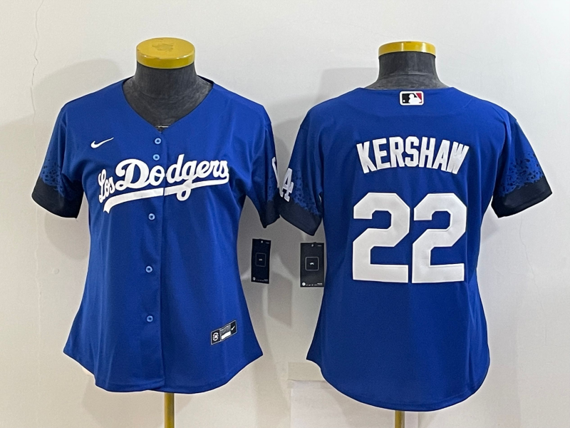 Personalized Women’s Los Angeles Dodgers #22 Clayton Kershaw Royal City Connect Stitched Baseball Jerseys(Run Small)