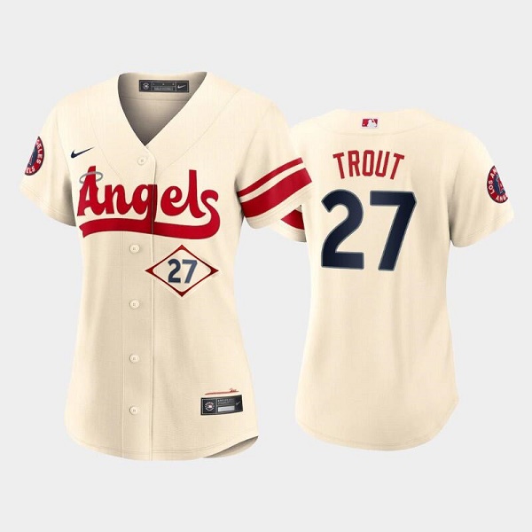 Personalized Women’s Los Angeles Angels #27 Mike Trout 2022 Cream City Connect Stitched Baseball Jersey(Run Small)