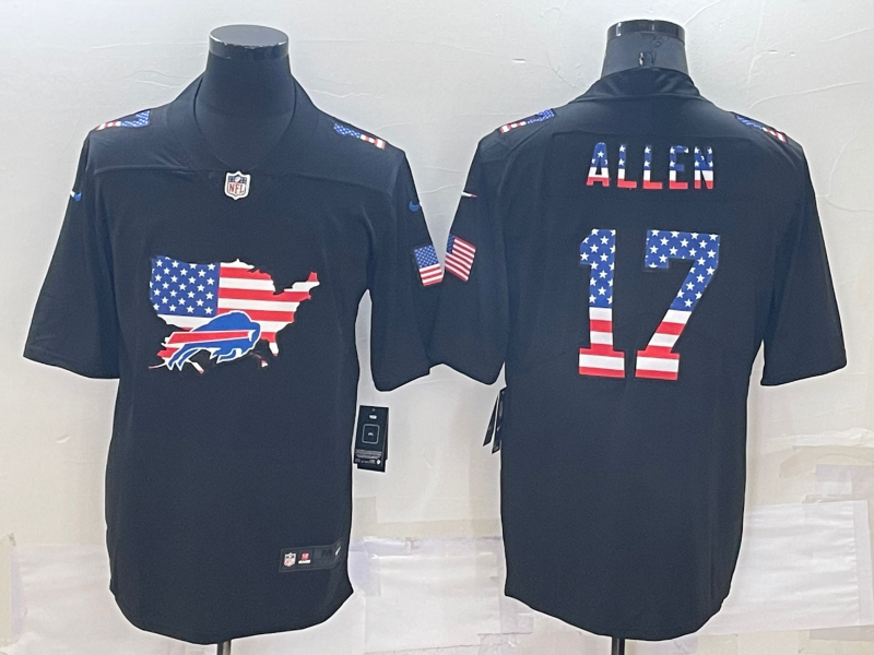 Personalized Men’s Buffalo Bills #17 Josh Allen Black USA Flag Limited Stitched Jersey