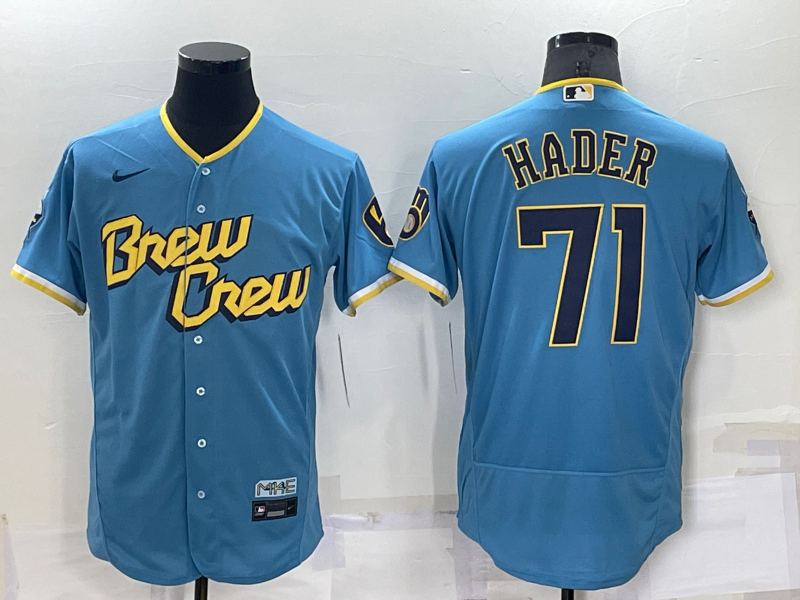 Personalized Men’s Milwaukee Brewers #71 Josh Hader 2022 Powder Blue City Connect Flex Base Stitched Jersey