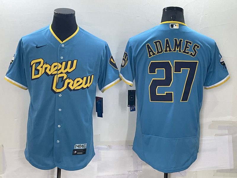 Personalized Men’s Milwaukee Brewers #27 Willy Adames 2022 Powder Blue City Connect Flex Base Stitched Jersey