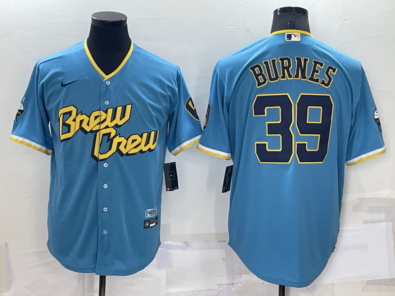 Personalized Men’s Milwaukee Brewers #39 Corbin Burnes 2022 Powder Blue City Connect Cool Base Stitched Jersey